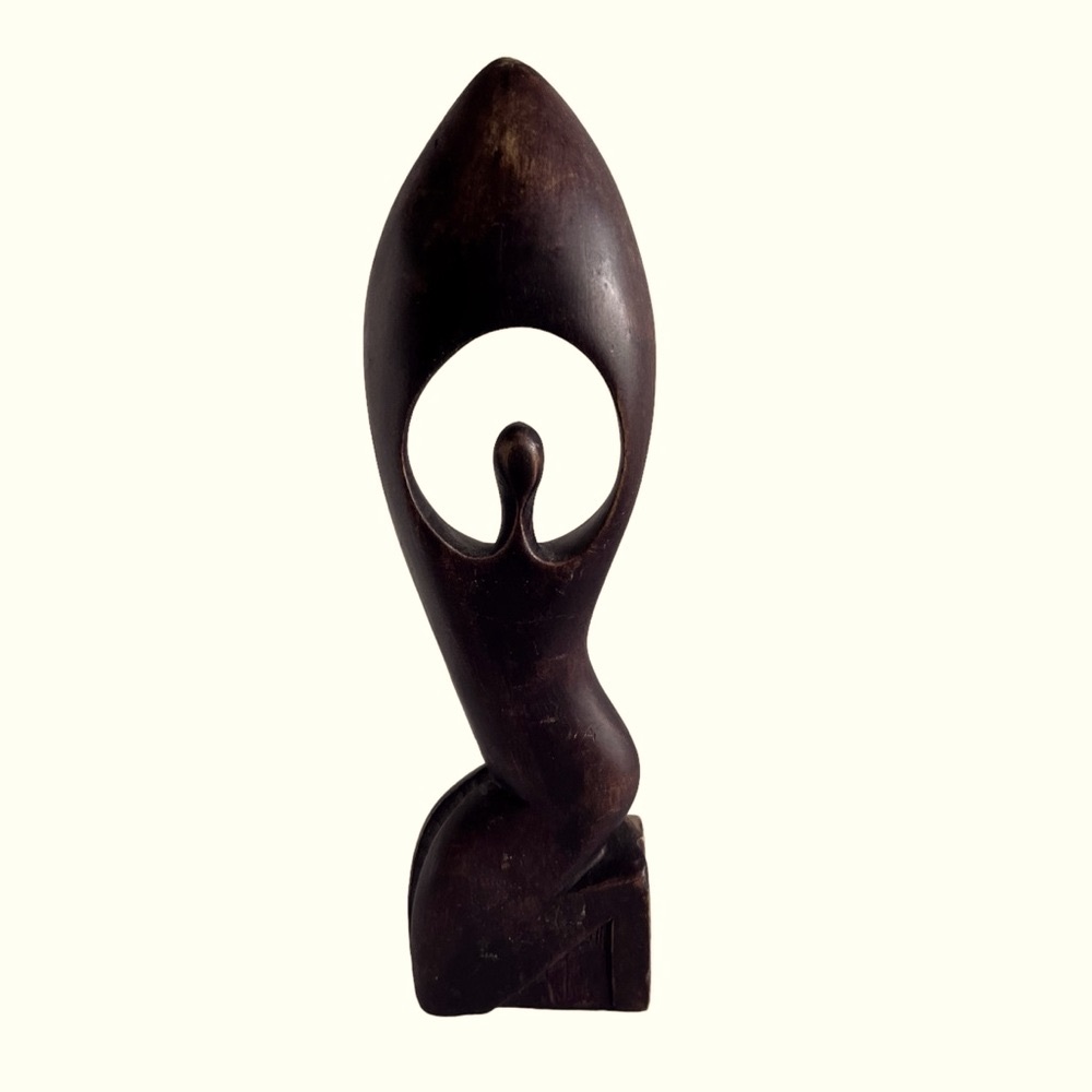 Hand carved Wooden Kneeling 12" Figure Feminine Primitive Art Transformation